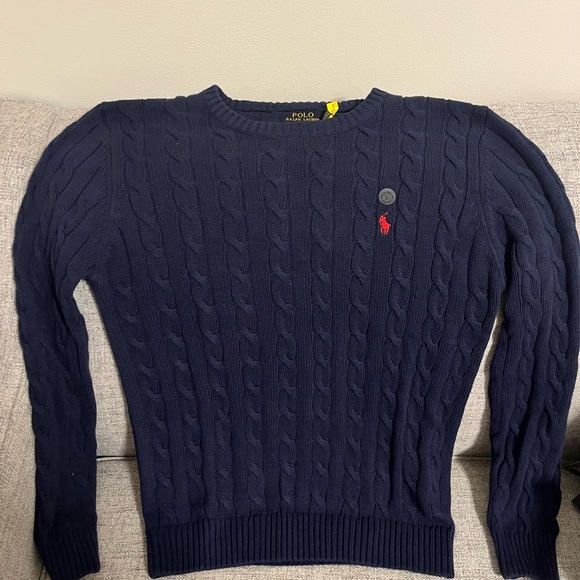 Men’s Polo Navy Cable Knit Sweater - Picture 1 of 3